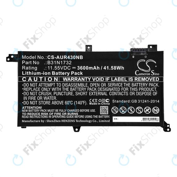 Battery for Asus VivoBook S14, S430FA, 3600mAh, Li-Ion, 11.55V, B31N1732, HQ
