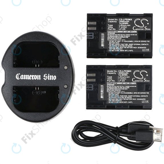 Battery 2pcs with charger for Canon EOS 5D Mark II, EOS 7D, 2000mAh, Li-Ion, 7.4V, LP-E6, HQ