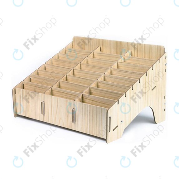 Universal wooden stand / organizer for phones with 24 compartments