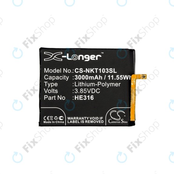 Battery for Nokia 6, 3000mAh, Li-Pol, 3.85 V, HE316, HQ