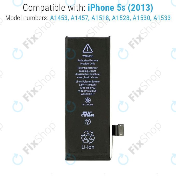 Battery for iPhone 5S, 1560mAh, FixPremium