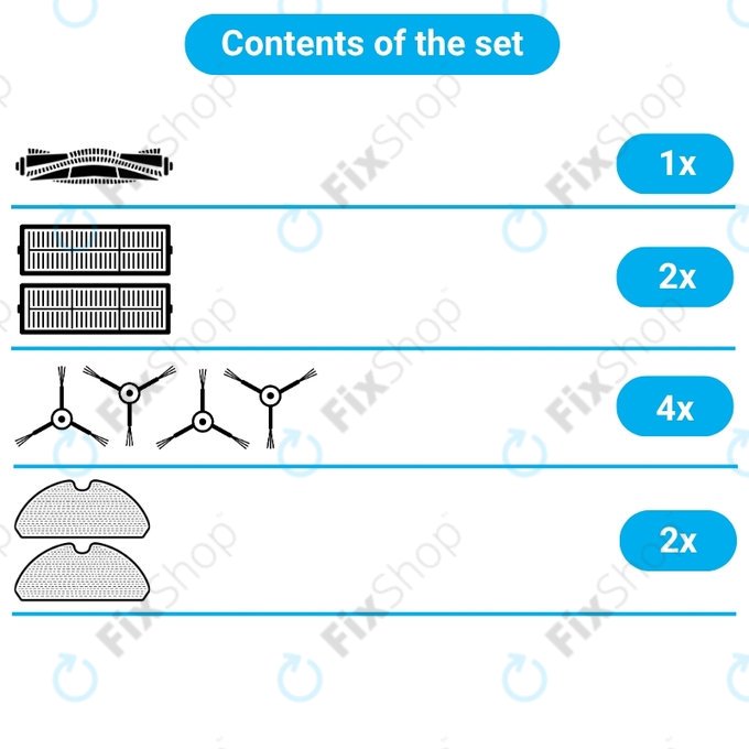 Replacement set for Rowenta Explorer s60 (1x Main brush, 2x Filter, 4x Side brush, 2x Mop cloth)