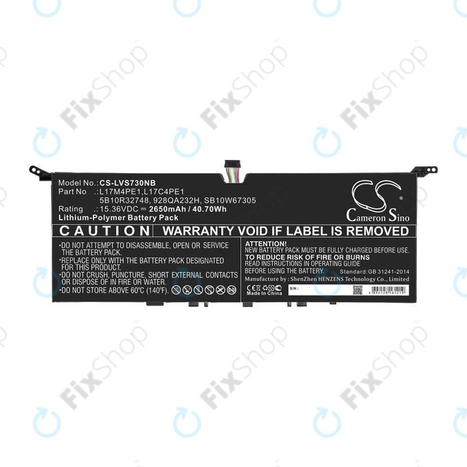 Battery for Lenovo IdeaPad 730-13, 2650mAh, Li-Pol, 15.36V, 5B10R32748, HQ