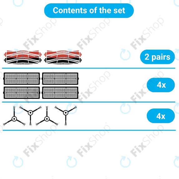 Replacement set for iRobot Roomba 500, 600-series (2 pairs of Main brushes, 4x Filter, 4x Side brush)