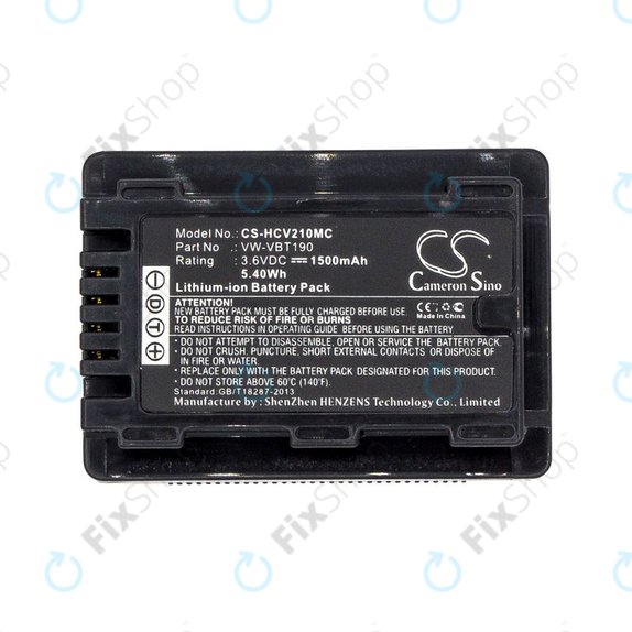 Battery for Panasonic HC-V210, 1500mAh, Li-Ion, 3.6V, VW-VBT190, HQ