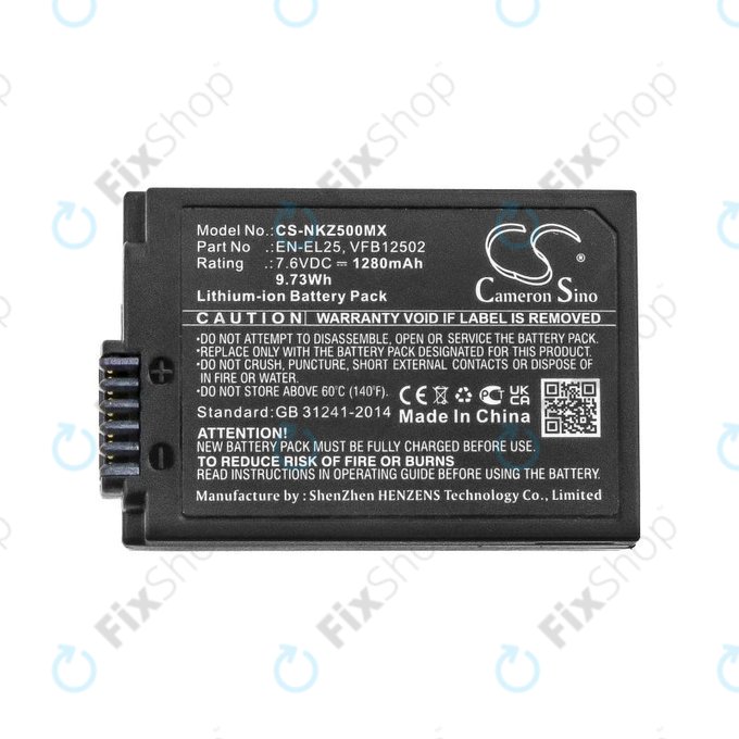 Battery for Nikon Z50, Z50 ZFC, Z30, Z FC, 1280mAh, Li-Ion, 7.6V, EN-EL25, HQ
