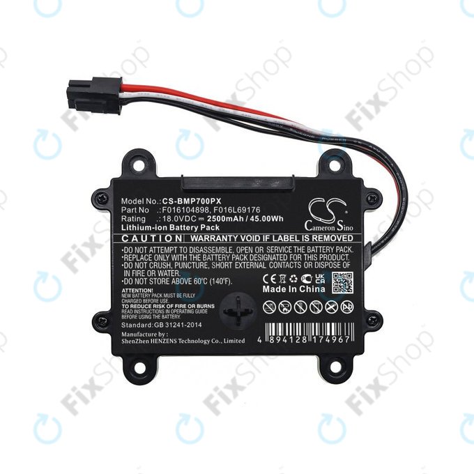 Battery for Bosch Indego 350, 400, M 700, Indego S+ 350, 2500mAh, Li-Ion, 18V, F016104898, HQ