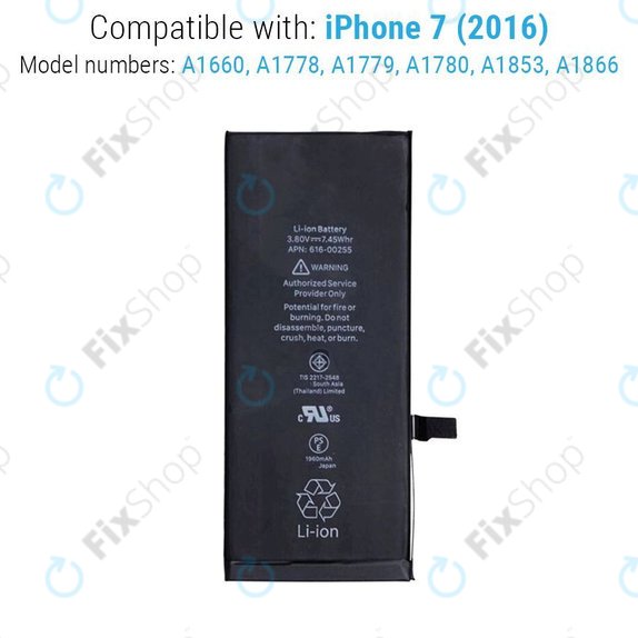 Battery for iPhone 7, 1960mAh, FixPremium