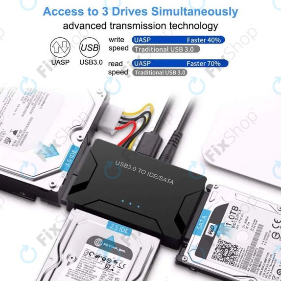 USB 3.0 to SATA / IDE adapter for 2.5" and 3.5" HDD/SSD and optical drives