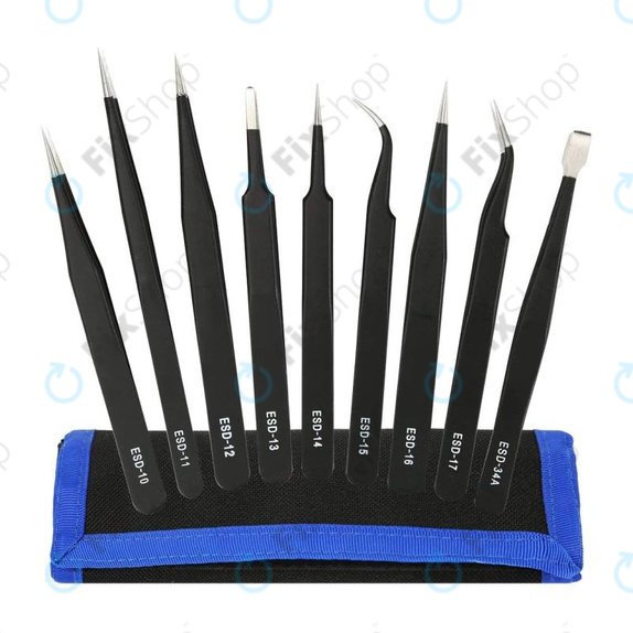 ESD Antistatic Stainless-Steel Tweezer Set 9in1
