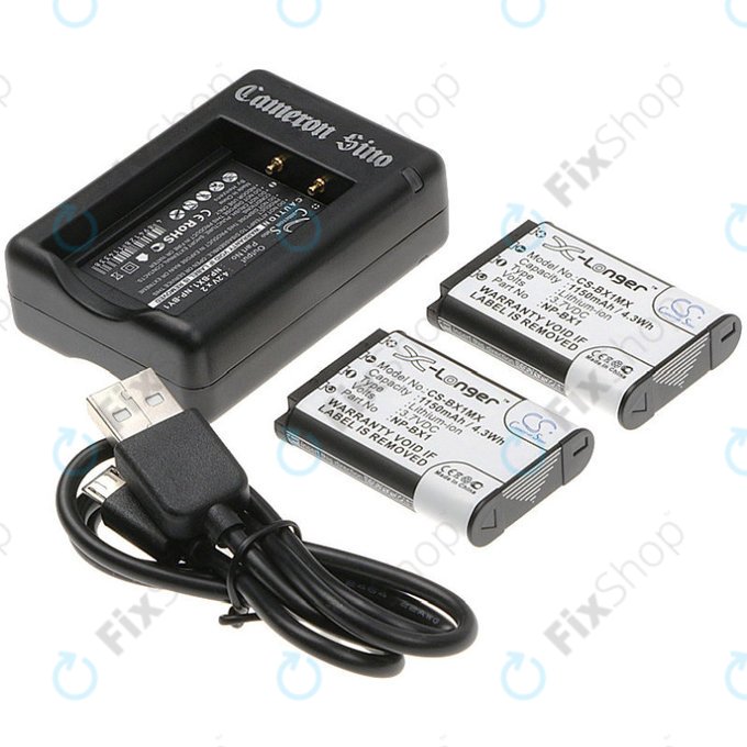 Battery 2pcs with charger for Sony Cyber-shot DSC-RX100, Cyber-shot DSC-WX300B, 1150mAh, Li-Ion, 7.4V, NP-BX1, HQ
