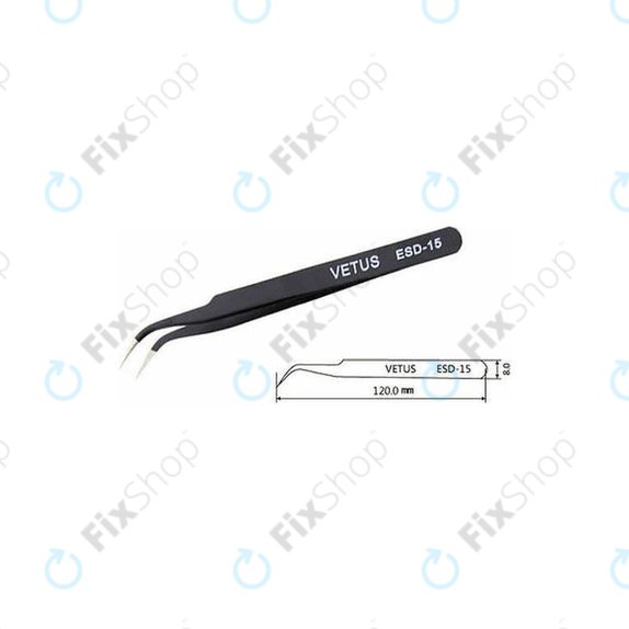 Vetus ESD-15 - Antistatic Metal Tweezer with Curved Tip (120mm)