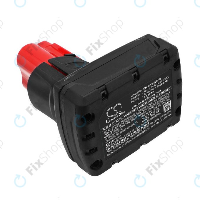 Battery for Milwaukee M12 Redlithium XC 4.0, 6000mAh, Li-Ion, 12V, M12 B3 XC, M12 B4 XC, HQ