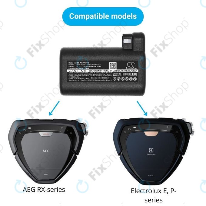 AEG RX-series, Electrolux E, P-series - Battery S91-0400410-SU2, OSBP72LI, OSBP72LI25 Li-Ion 7.2V 2000mAh HQ