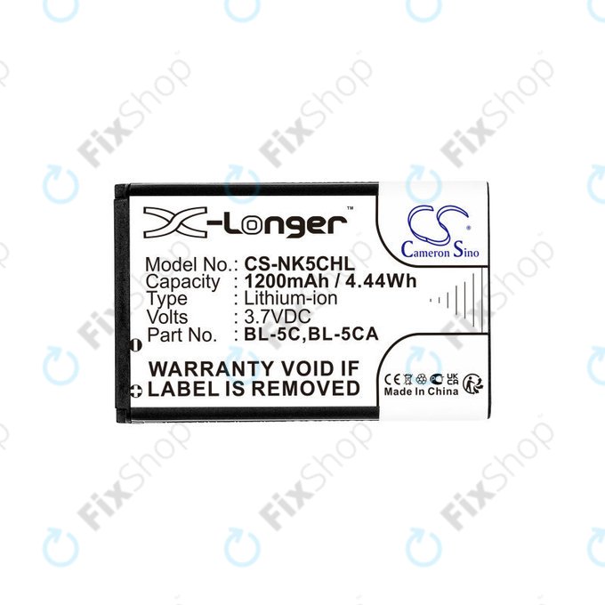 Battery for Nokia 1208, 1110, 2310, 1200mAh, Li-ion, 3.7V, BL-5C, HQ