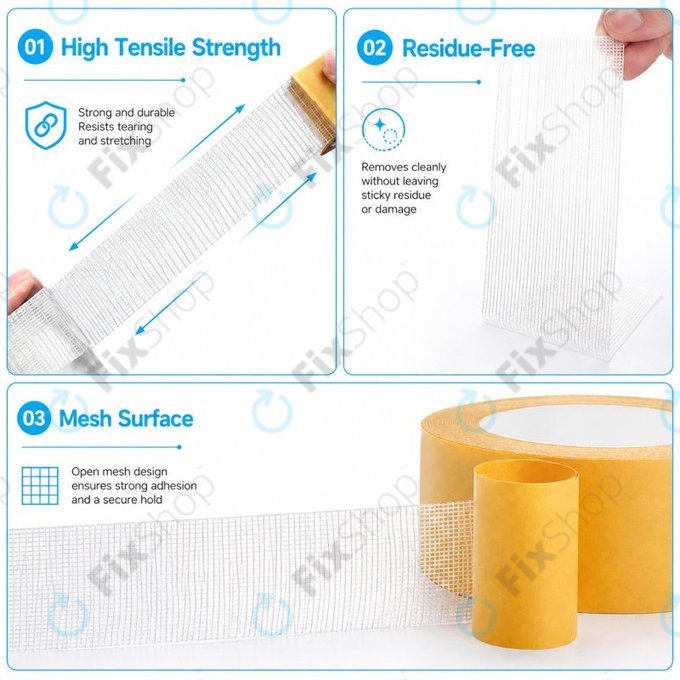 Double-sided mesh adhesive tape, 20mm x 20m, transparent