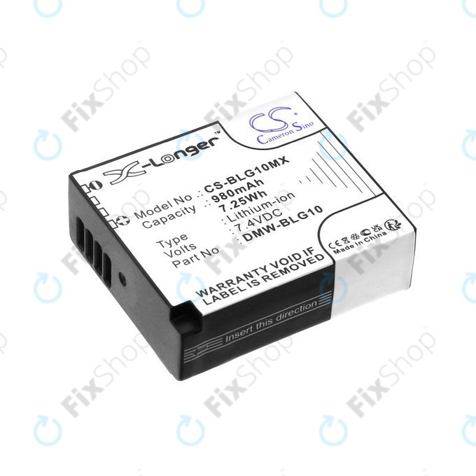 Battery for Leica D-Lux Type 109, Panasonic Lumix DMC-GF3, GX7, LX100, 980mAh, Li-Ion, 7.4V, DMW-BLG10, HQ