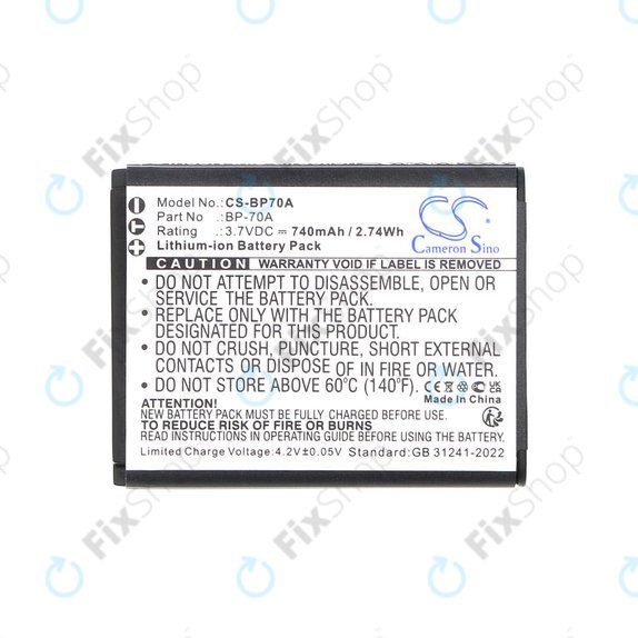 Battery for Samsung ES, ST, 740mAh, Li-Ion, 3.7V, BP-70A, HQ