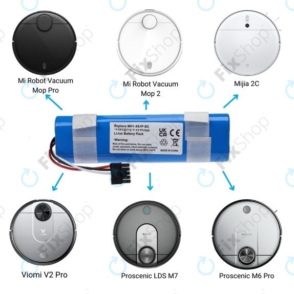 Xiaomi Mi Robot Vacuum Mop Pro (P), 2 (Mijia 2C), Viomi V2 Pro, Proscenic LDS M7 - Battery STYJ02YM, MH1-4S1P-SC Li-Ion 14.8V 3400mAh