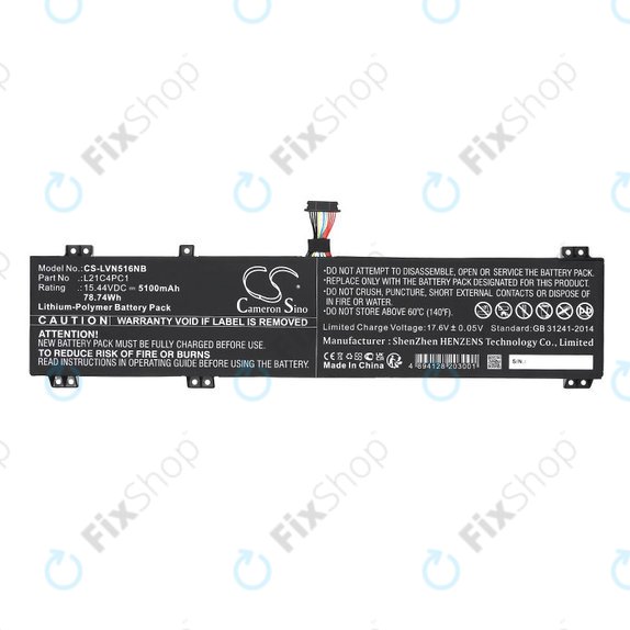 Battery for Lenovo Legion 5 15ARH7H, 82RD0002SB, 5100mAh, Li-Pol, 15.44V, L21C4PC1, HQ