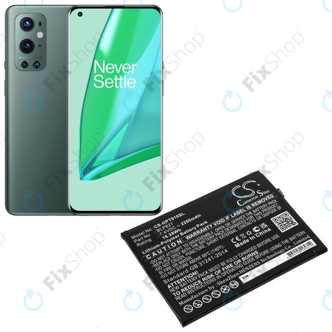 Battery for OnePlus 9 Pro LE2121 LE2125, 2200mAh, Li-Pol, 7.4 V, BLP827, HQ