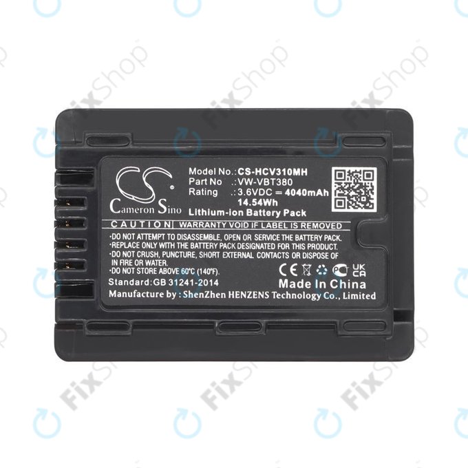 Battery for Panasonic HC-550EB, 4040mAh, Li-Ion, 3.6V, VW-VBT380, HQ