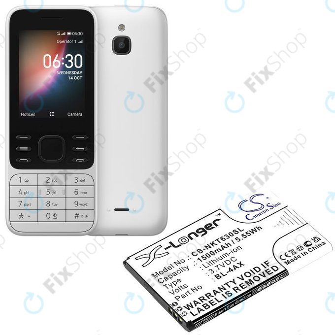 Battery for Nokia 6300 4G, Nokia 8000 4G, 1500mAh, Li-Ion, 3.7V, BL-4AX, HQ