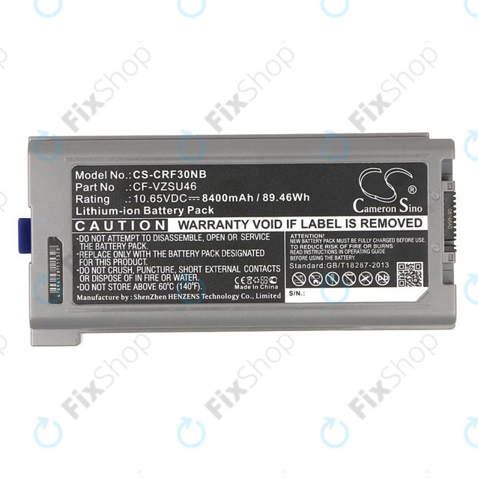 Battery for Panasonic Toughbook CF-30, 31, 53, 8400mAh, Li-Ion, 10.65V, CF-VZSU46, HQ