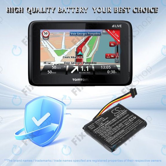 Battery for TomTom GO 1000 Live, 1005, 2050, 1000mAh, Li-Ion, 3.7V, AHL03711018, HQ