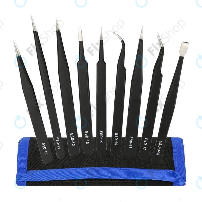 ESD Antistatic Stainless-Steel Tweezer Set 9in1