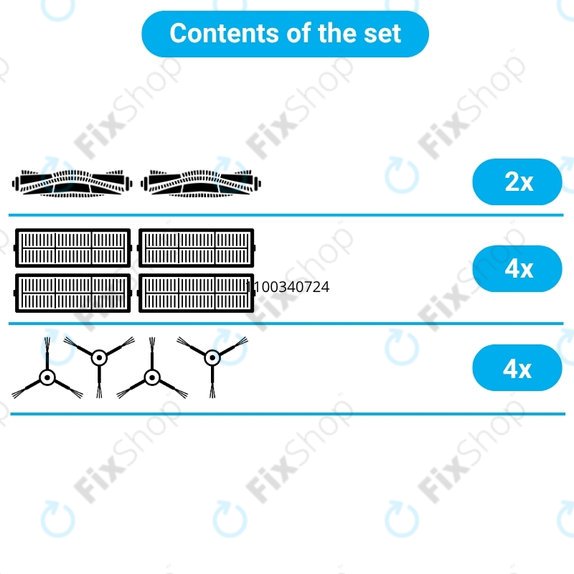 Replacement set for Roborock G20s Ultra, Saros 10R, 20 (2x Main brush, 4x Filter, 4x Side brush)