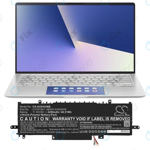 Battery for Asus ZenBook 14, Flip 14, 4200mAh, Li-Pol, 11.55V, C31N1841, HQ