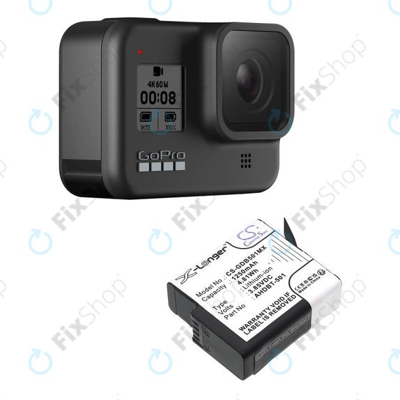 Battery for Gopro Hero 8, Hero 6, 1250mAh, Li-Ion, 3.85V, AHDBT-501, HQ
