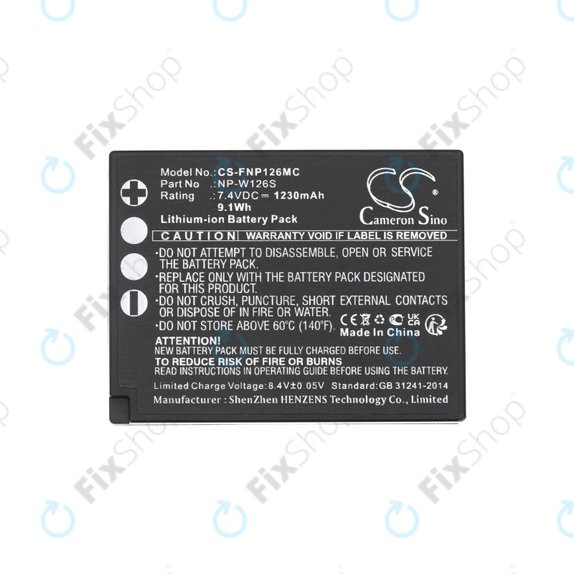 Battery for Fujifilm Finepix Hs30, X-T30, 1230mAh, Li-Ion, 7.4V, NP-W126S, HQ
