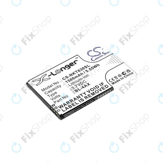 Battery for Nokia 6300 4G, Nokia 8000 4G, 1500mAh, Li-Ion, 3.7V, BL-4AX, HQ