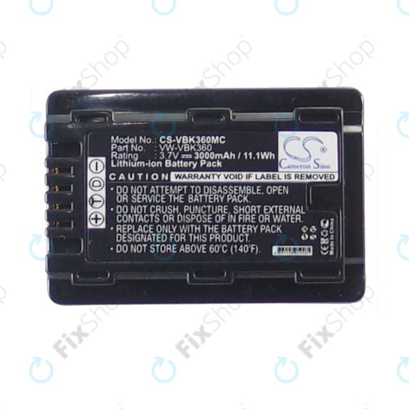 Battery for Panasonic HC, HDC, SDR, 3000mAh, Li-Ion, 3.7V, VW-VBK360, HQ