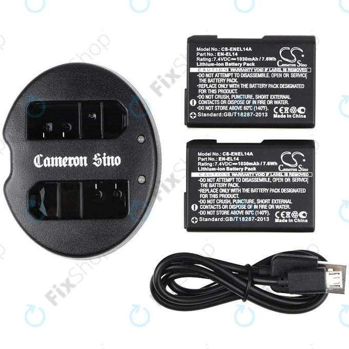 Battery 2pcs with charger for Nikon Coolpix P7000, P7700, D3100, D3200, D5100, 1030mAh, Li-Ion, 7.4V, EN-EL14, HQ