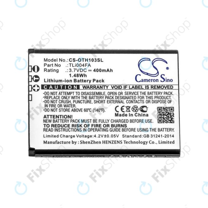 Battery for Alcatel OneTouch 1013, 1035D, 1046D, 400mAh, Li-Ion, 3.7V, TLi004FA, HQ