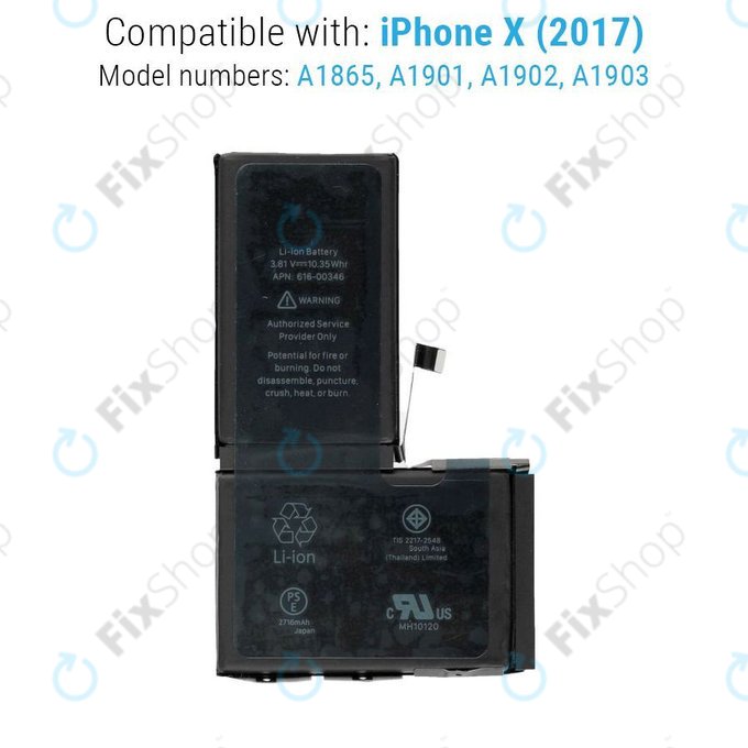Battery for iPhone X, 2716mAh, FixPremium