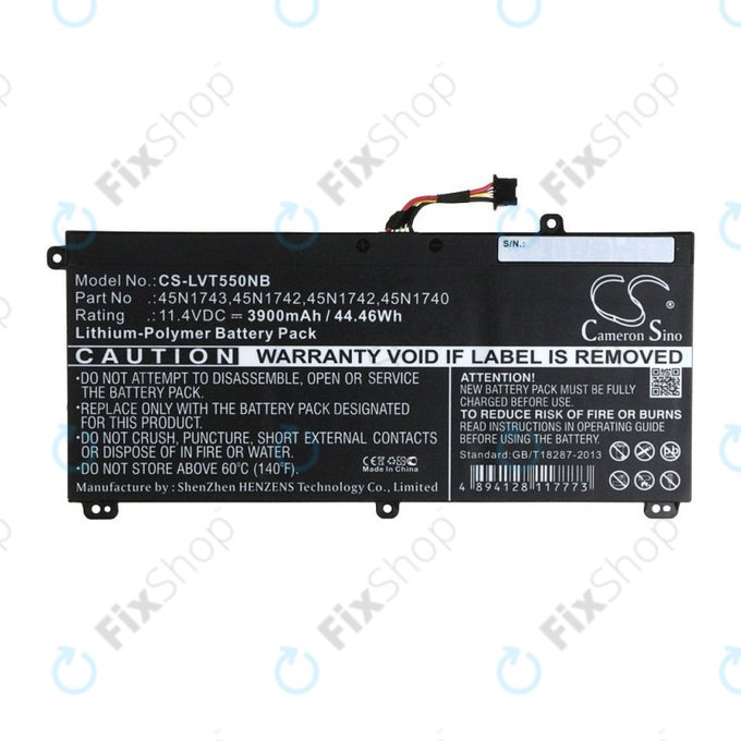 Battery for Lenovo ThinkPad T550, T560, W550, 3900mAh, Li-Pol, 11.4V, 45N1743, HQ