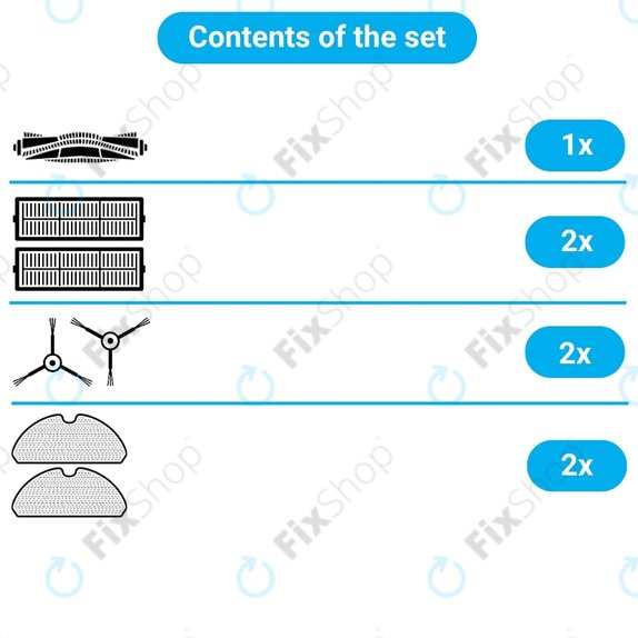 Replacement set for Xiaomi Dreame D9 Max Gen2, D10s, D10s Pro (1x Main brush, 2x Filter, 2x Side brush - Black, 2x Mop cloth)
