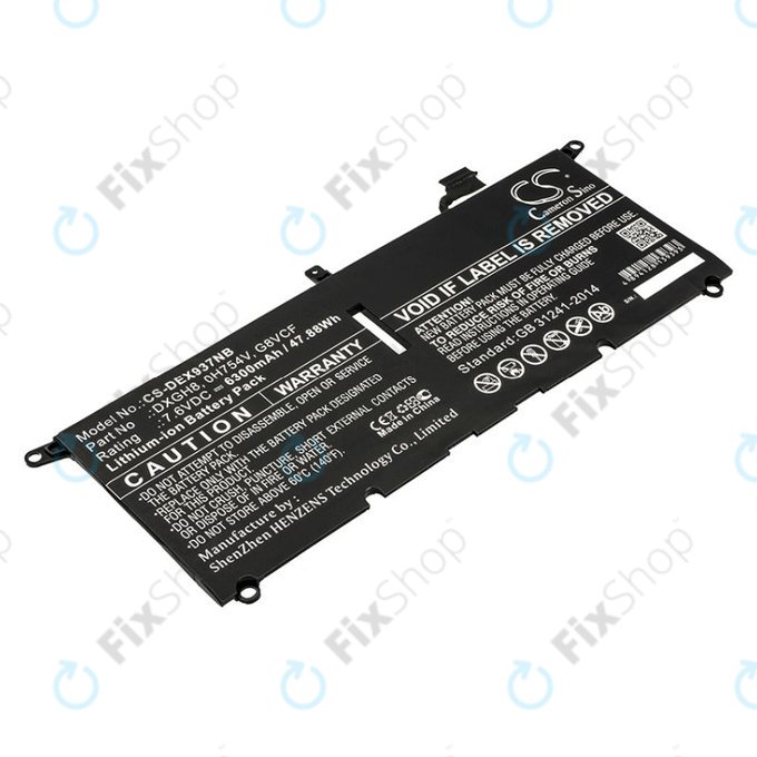 Battery for Dell XPS 13 9370, 6300mAh, Li-Ion, 7.6V, DXGH8, HQ