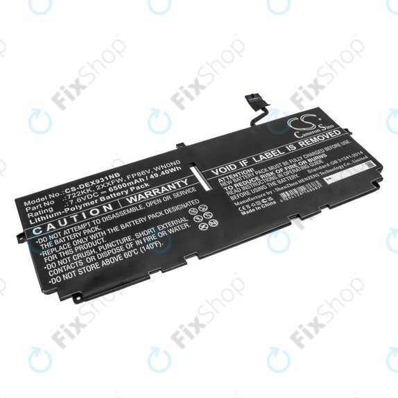 Battery for Dell XPS 13 9300, 9380, 9310, 6500mAh, Li-Pol, 7.6V, 2XXFW, HQ