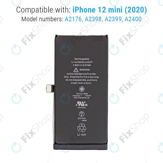 Battery for iPhone 12 Mini, 2227mAh