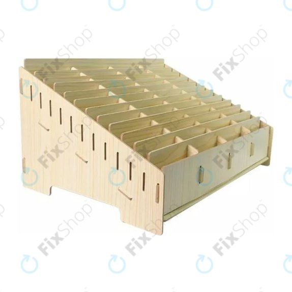 Universal wooden stand / organizer for phones with 48 compartments