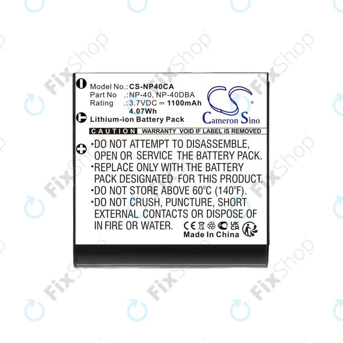 Battery for Casio Exilim Ex-FC100, 1100mAh, Li-Ion, 3.7V, NP-40, HQ