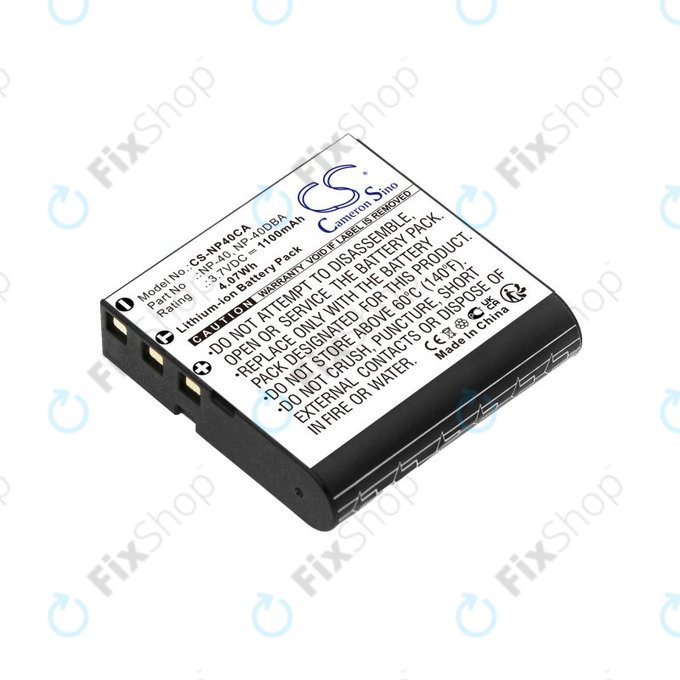 Battery for Casio Exilim Ex-FC100, 1100mAh, Li-Ion, 3.7V, NP-40, HQ
