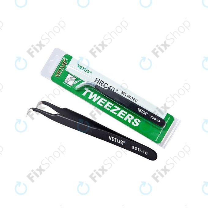 Vetus ESD-15 - Antistatic Metal Tweezer with Curved Tip (120mm)