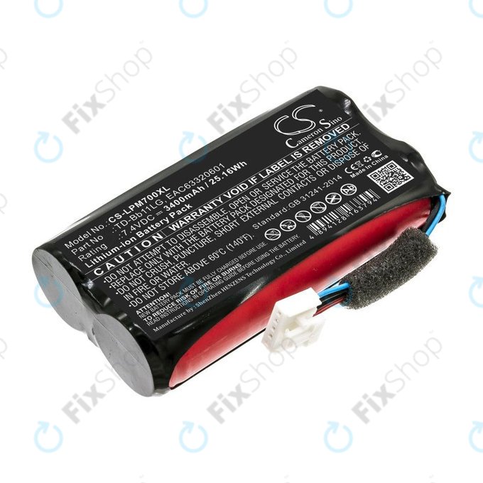 Battery for LG Music Flow P7, Xboom Go PK7, 3400mAh, Li-Ion, 7.4V, TD-Bb11LG, HQ