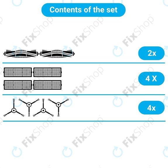 Replacement set for Xiaomi Dreame Bot L10 Pro, D9, D9 Pro, D9 Max, Trouver LDS (2x Main brushes, 4x Filters, 4x Side brushes)